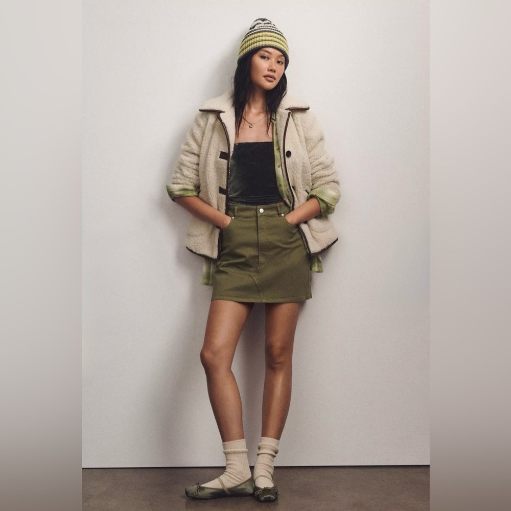 PILCRO Denim Mini Skirt in Olive Green - Picture 5 of 13